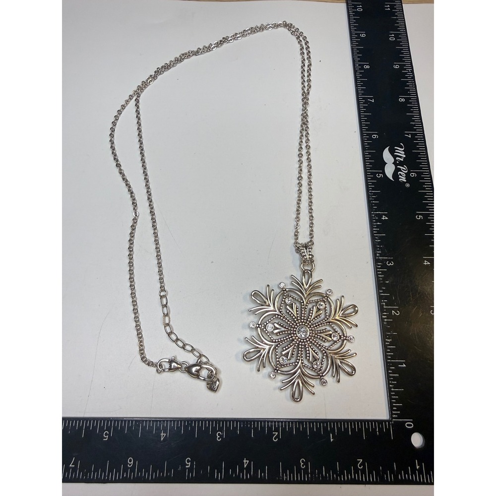 Brighton Snowflake Pendant Necklace Silver Tone Crystal Filigree Statement Large - Picture 2 of 4